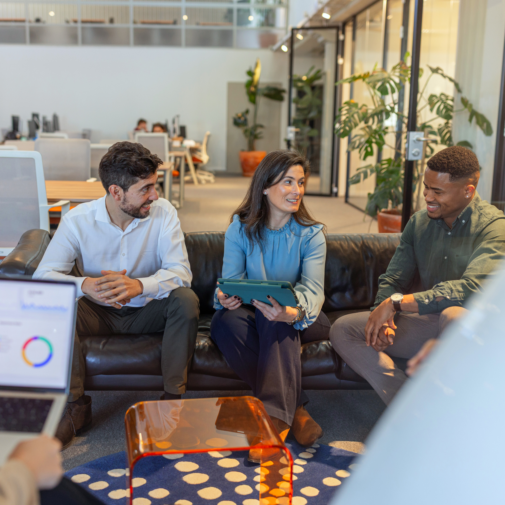 Group chat in a contemporary workspace