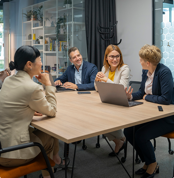 Professionals collaborating in modern office setting
